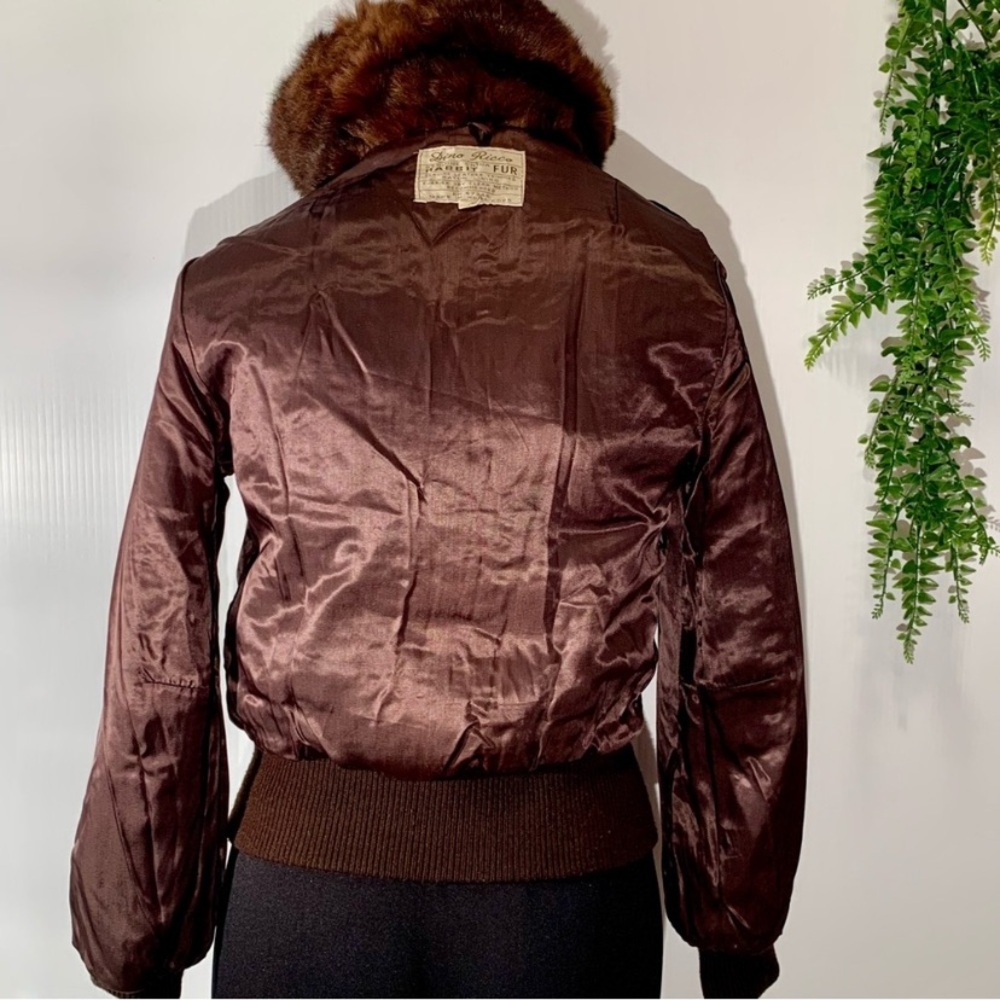 Bomber Jacket Genuine brown Rabbit Fur - Picture 7 of 12